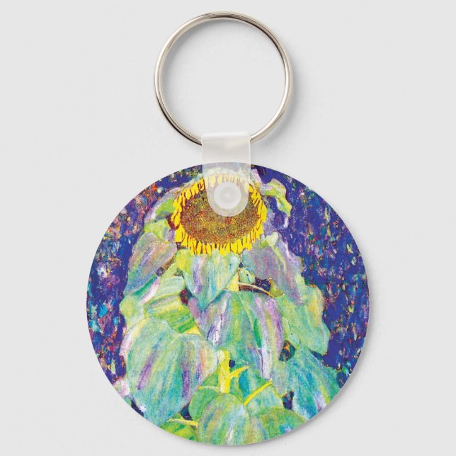 Gustav Klimt - Solrosen Finsk Konstmålning Nyckelring (Framsida)