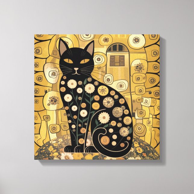 Gustav Klimt Stil Black Cat Art Canvastryck (Framsida)