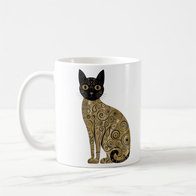 Gustav Klimt Stil Black Cat Art Kaffemugg (Vänster)