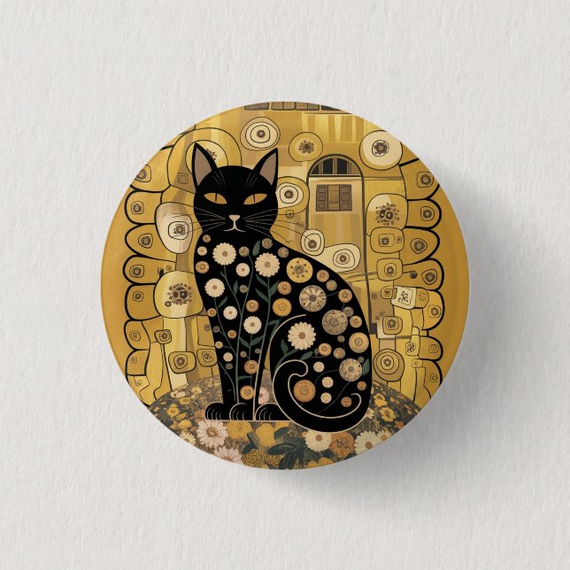 Gustav Klimt Stil Black Cat Art Knapp (Framsida)
