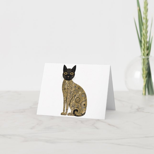 Gustav Klimt Stil Black Cat Art Kort (Framsida)