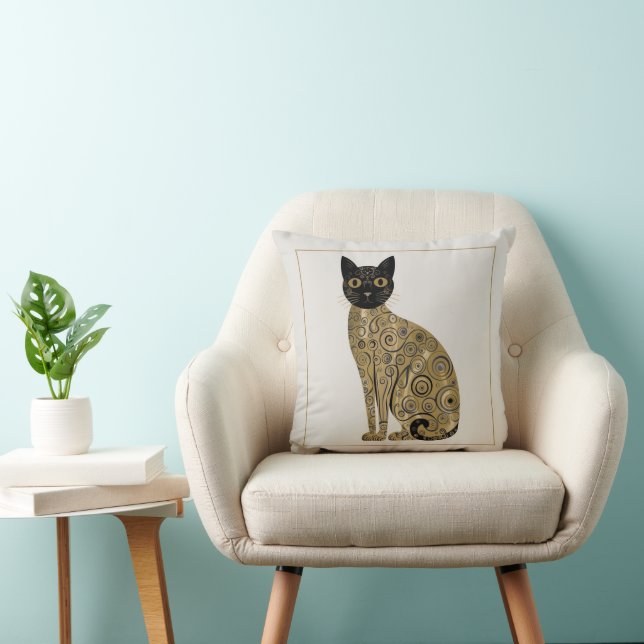 Gustav Klimt Stil Black Cat Art Kudde (Stol)