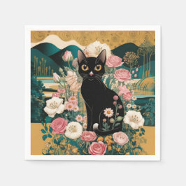 Gustav Klimt Stil Black Cat Art Pappersservett