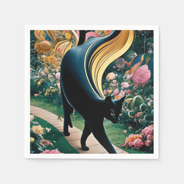 Gustav Klimt Stil Black Cat Art Pappersservett (Framsidan)