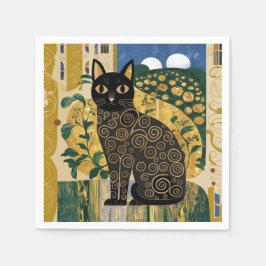 Gustav Klimt Stil Black Cat Art Pappersservett