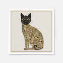 Gustav Klimt Stil Black Cat Art