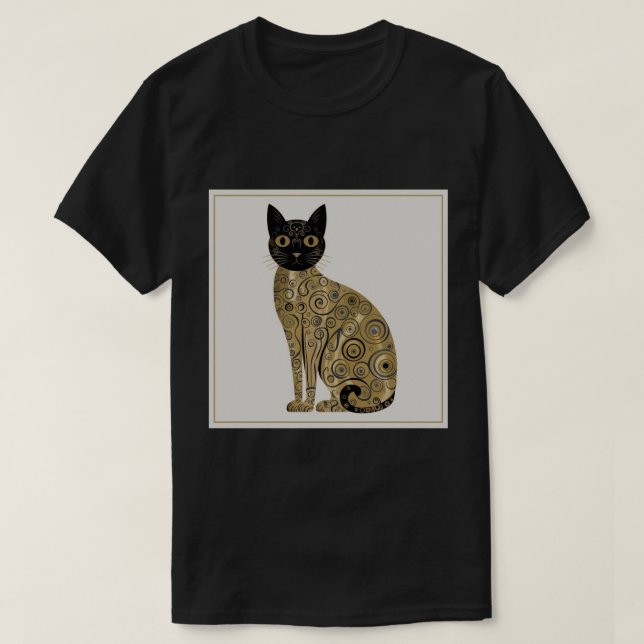 Gustav Klimt Stil Black Cat Art T Shirt (Design framsida)