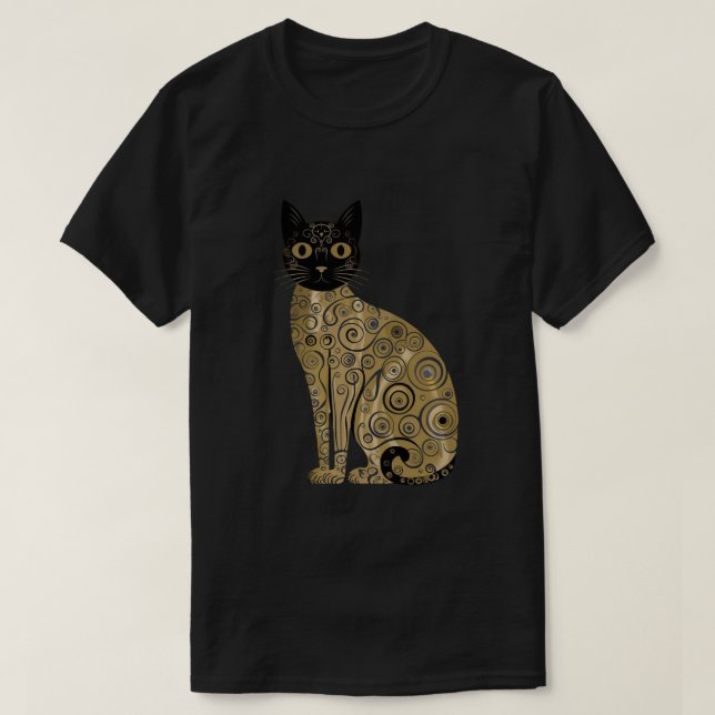 Gustav Klimt Stil Black Cat Art T Shirt (Design framsida)