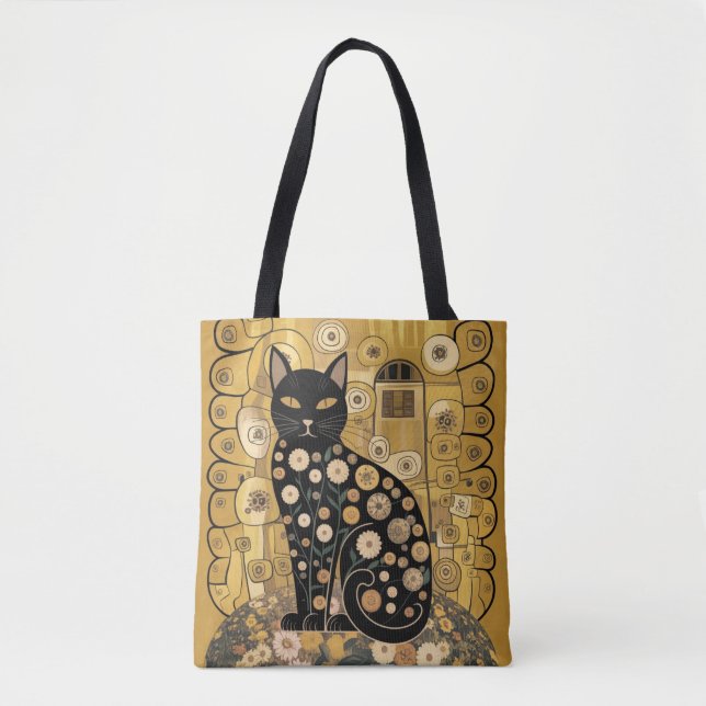 Gustav Klimt Stil Black Cat Art Tygkasse (Framsida)
