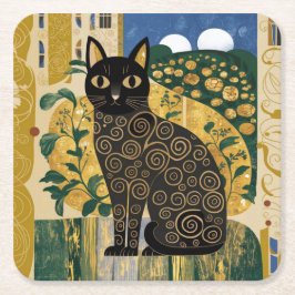 Gustav Klimt Stil Black Cat Art Underlägg Papper Kvadrat