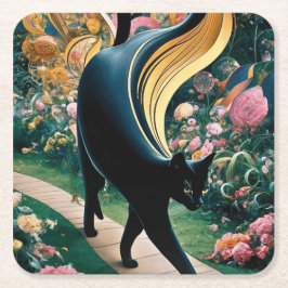 Gustav Klimt Stil Black Cat Art Underlägg Papper Kvadrat