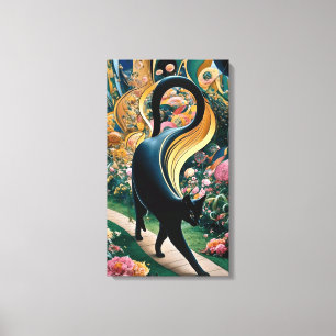 Gustav Klimt Svart Katt I en Blomsterträdgård, Kat Canvastryck