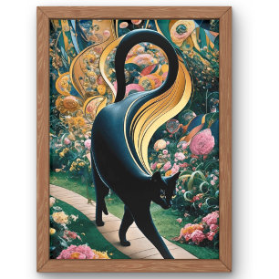 Gustav Klimt Svart Katt I en Blomsterträdgård, Kat Poster