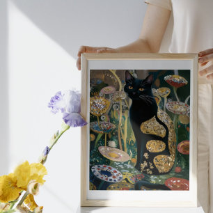 Gustav Klimt Svart Katt I en Blomsterträdgård, Kat Poster