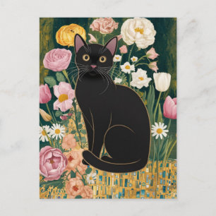 Gustav Klimt Svart Katt I en Blomsterträdgård, Kat Vykort