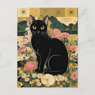 Gustav Klimt Svart katt i en blomsterträdgård, kat Vykort