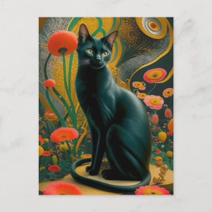 Gustav Klimt Svart katt i en blomsterträdgård, Kat Vykort