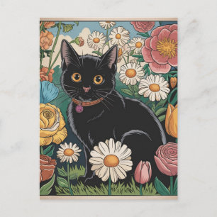 Gustav Klimt Svart katt i en blomsterträdgård, kat Vykort