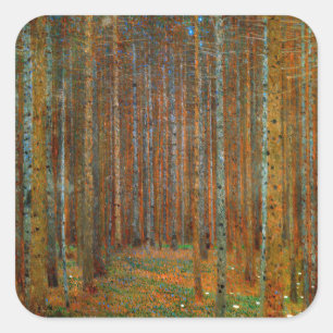 Gustav Klimt - Tannenwald Gräs Forest Fyrkantigt Klistermärke