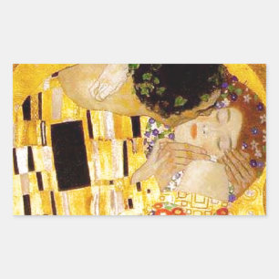 Gustav Klimt the Kiss Classic Painting Rektangulärt Klistermärke