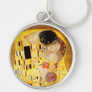 Gustav Klimt the Kiss Classic Painting Rund Silverfärgad Nyckelring