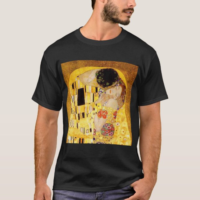 Gustav Klimt the Kiss Classic Painting T Shirt (Framsida)