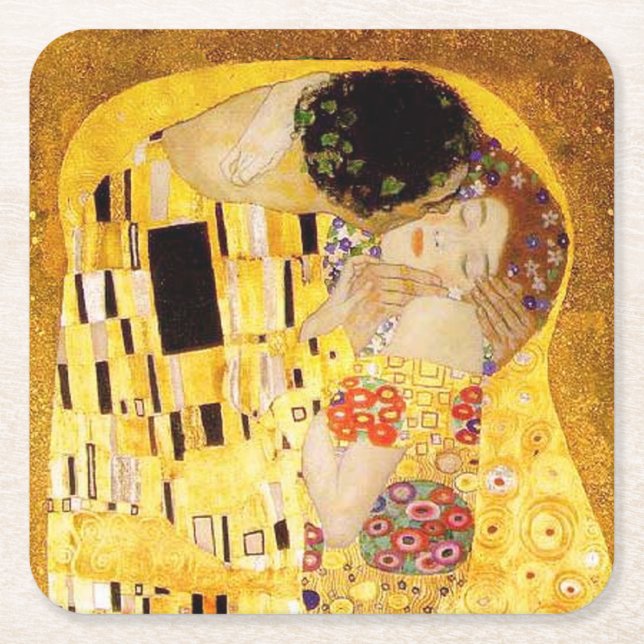 Gustav Klimt the Kiss Classic Painting Underlägg Papper Kvadrat (Framsidan)