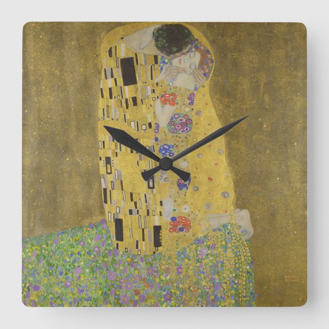 Gustav Klimt the Kiss Fyrkantig Klocka (Framsida)