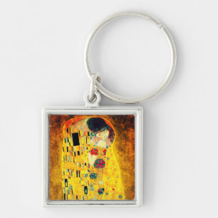 Gustav Klimt the Kiss Fyrkantig Silverfärgad Nyckelring