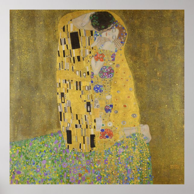 Gustav Klimt-The Kiss | Guld Löv Artwork Poster (Framsidan)
