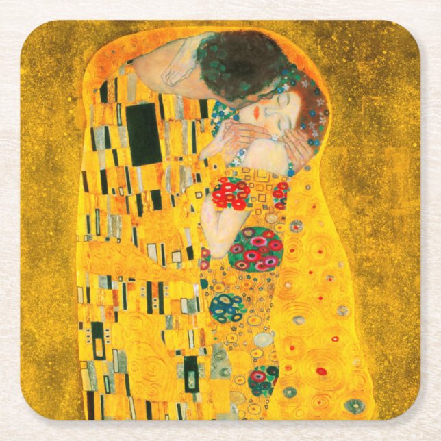 Gustav Klimt the Kiss Underlägg Papper Kvadrat (Framsidan)