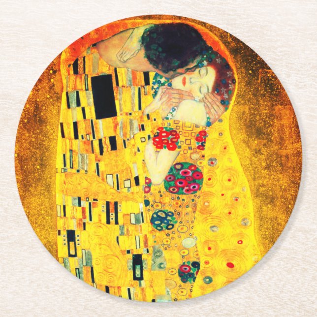 Gustav Klimt the Kiss Underlägg Papper Rund (Framsidan)