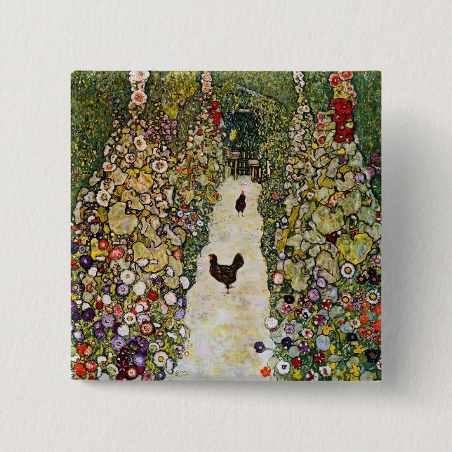 Gustav Klimt - Trädgårdsstig med höns Knapp (Framsida)