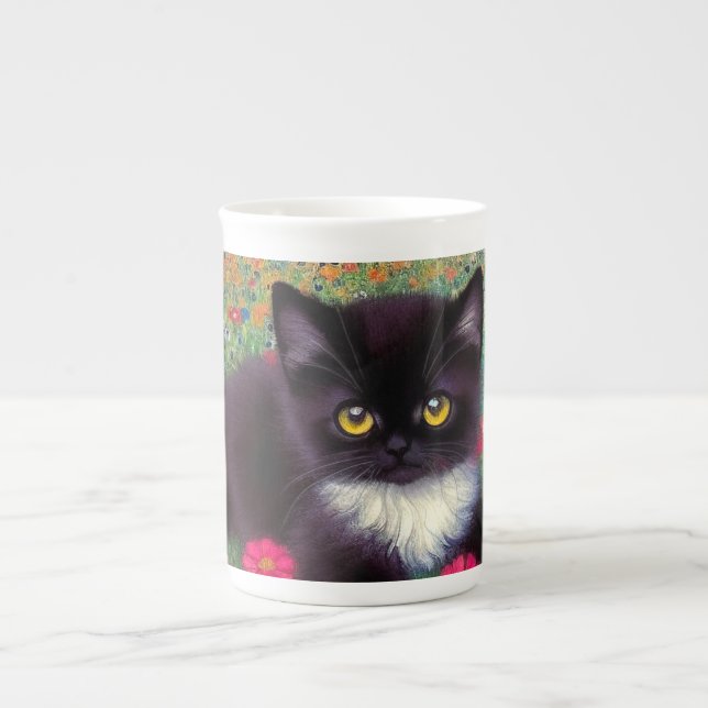 Gustav Klimt Tuxedo Cat Benporslin Mugg (Framsidan)