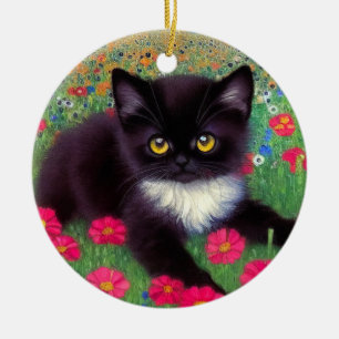 Gustav Klimt Tuxedo Cat Julgransprydnad Keramik