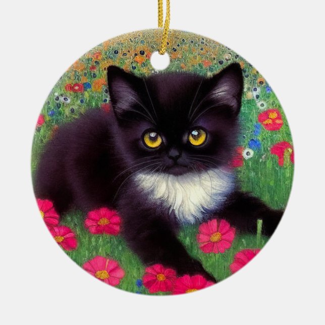 Gustav Klimt Tuxedo Cat Julgransprydnad Keramik (Framsidan)
