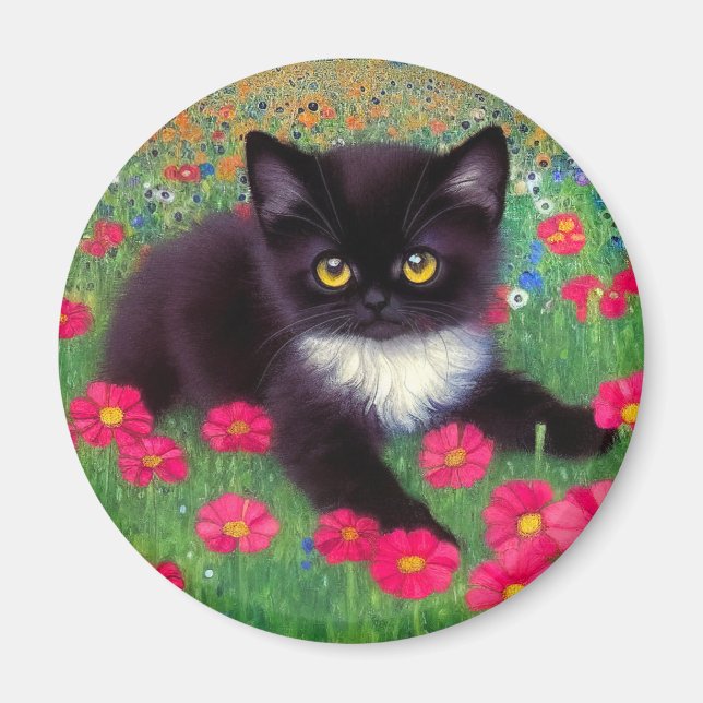 Gustav Klimt Tuxedo Cat Magnet (Framsidan)