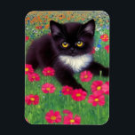 Gustav Klimt Tuxedo Cat Magnet<br><div class="desc">Magnet med en Gustav Klimt tuxedo-katt! Denna vackra svarta och vita kattunge ligger i fält av röda,  blå,  vita och orange blommor. En fantastisk-gåva till kattälskare och österrikiska konstentusiaster!</div>
