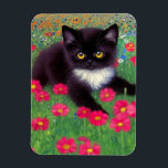 Gustav Klimt Tuxedo Cat Magnet<br><div class="desc">Magnet med en Gustav Klimt tuxedo-katt! Denna vackra svarta och vita kattunge ligger i fält av röda,  blå,  vita och orange blommor. En fantastisk-gåva till kattälskare och österrikiska konstentusiaster!</div>