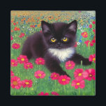 Gustav Klimt Tuxedo Cat Magnet<br><div class="desc">Magnet med en Gustav Klimt tuxedo-katt! Denna vackra svarta och vita kattunge ligger i fält av röda,  blå,  vita och orange blommor. En fantastisk-gåva till kattälskare och österrikiska konstentusiaster!</div>