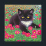 Gustav Klimt Tuxedo Cat Magnet<br><div class="desc">Magnet med en Gustav Klimt tuxedo-katt! Denna vackra svarta och vita kattunge ligger i fält av röda,  blå,  vita och orange blommor. En fantastisk-gåva till kattälskare och österrikiska konstentusiaster!</div>