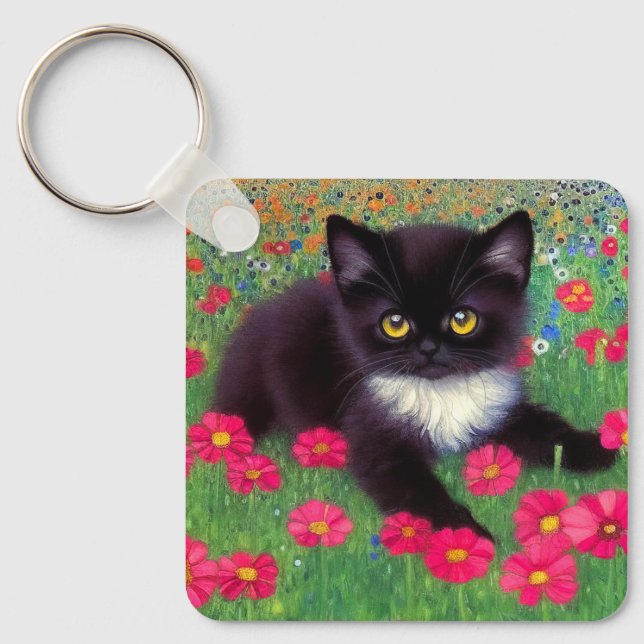 Gustav Klimt Tuxedo Cat Nyckelring (Framsida)