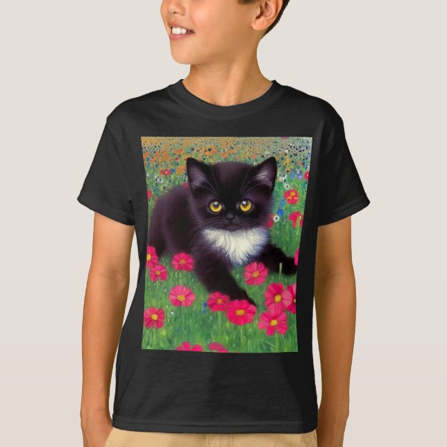 Gustav Klimt Tuxedo Cat T Shirt (Framsida)