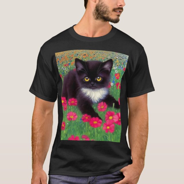 Gustav Klimt Tuxedo Cat T Shirt (Framsida)