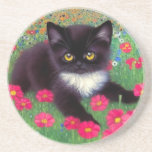Gustav Klimt Tuxedo Cat Underlägg<br><div class="desc">Sandstone Underlägg med en Gustav Klimt tuxedo-katt! Denna vackra svarta och vita kattunge ligger i fält av röda,  blå,  vita och orange blommor. En fantastisk-gåva till kattälskare och österrikiska konstentusiaster!</div>