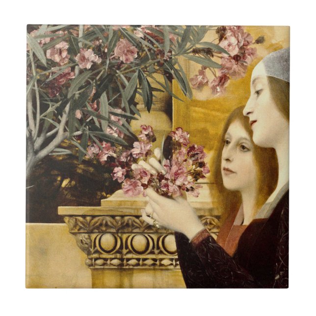 Gustav Klimt - två flickor med Oleander Kakelplatta (Framsidan)