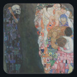 Gustav Klimt Vintage Art nouveau död och livstid Fyrkantigt Klistermärke<br><div class="desc">Död och livstid (1908) av Gustav Klimt är en vintage av bra av Viktorian Era Symbolism med två olika inslag, Life and Death. På den lämnat döden återges en klassisk grimbok med en slipande skalle, täckt i en mörk med en religiösa kor. På högerna finns en grupp huvudsakligen unga kvinnor...</div>