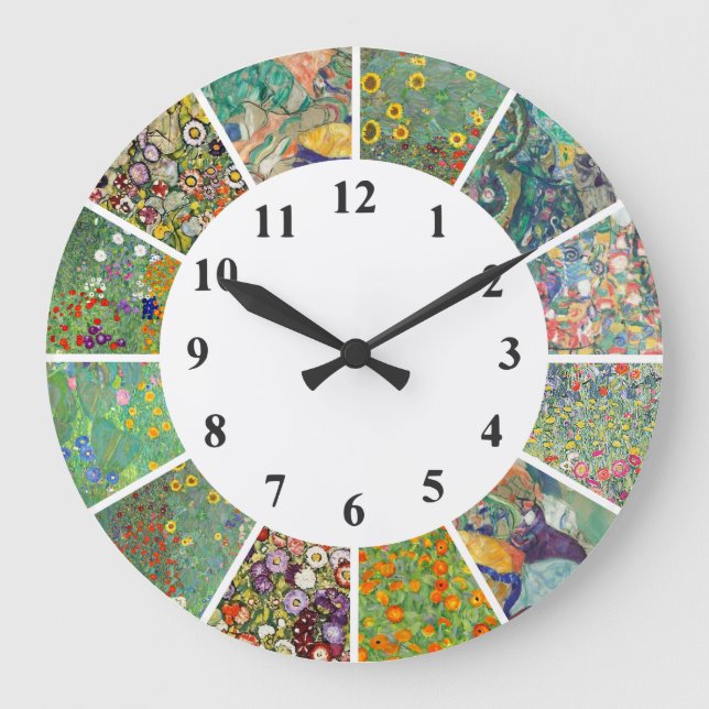 Gustav Klimt Wall Clock Blue Grönt Blommönster Stor Klocka (Framsida)