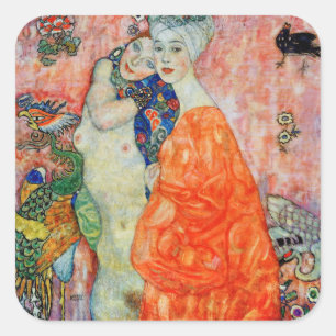 Gustav Klimt - Women Friends Fyrkantigt Klistermärke