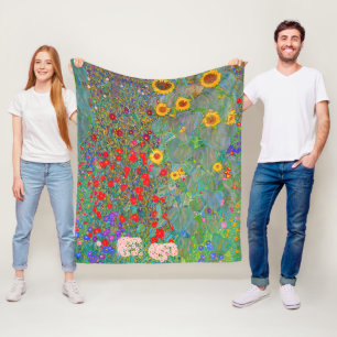 Gustav Klimts Farm Garden med solblommor Fleecefilt